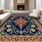 Royal Blue Burgundy Floral Medallion Border Rug