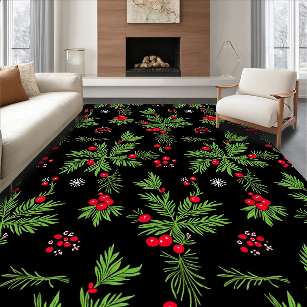 Verdant Holly Berry Sprigs Rug