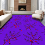 Botanical Red Berry Branches Purple Rug