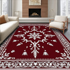 Deep Red White Floral Starburst Rug