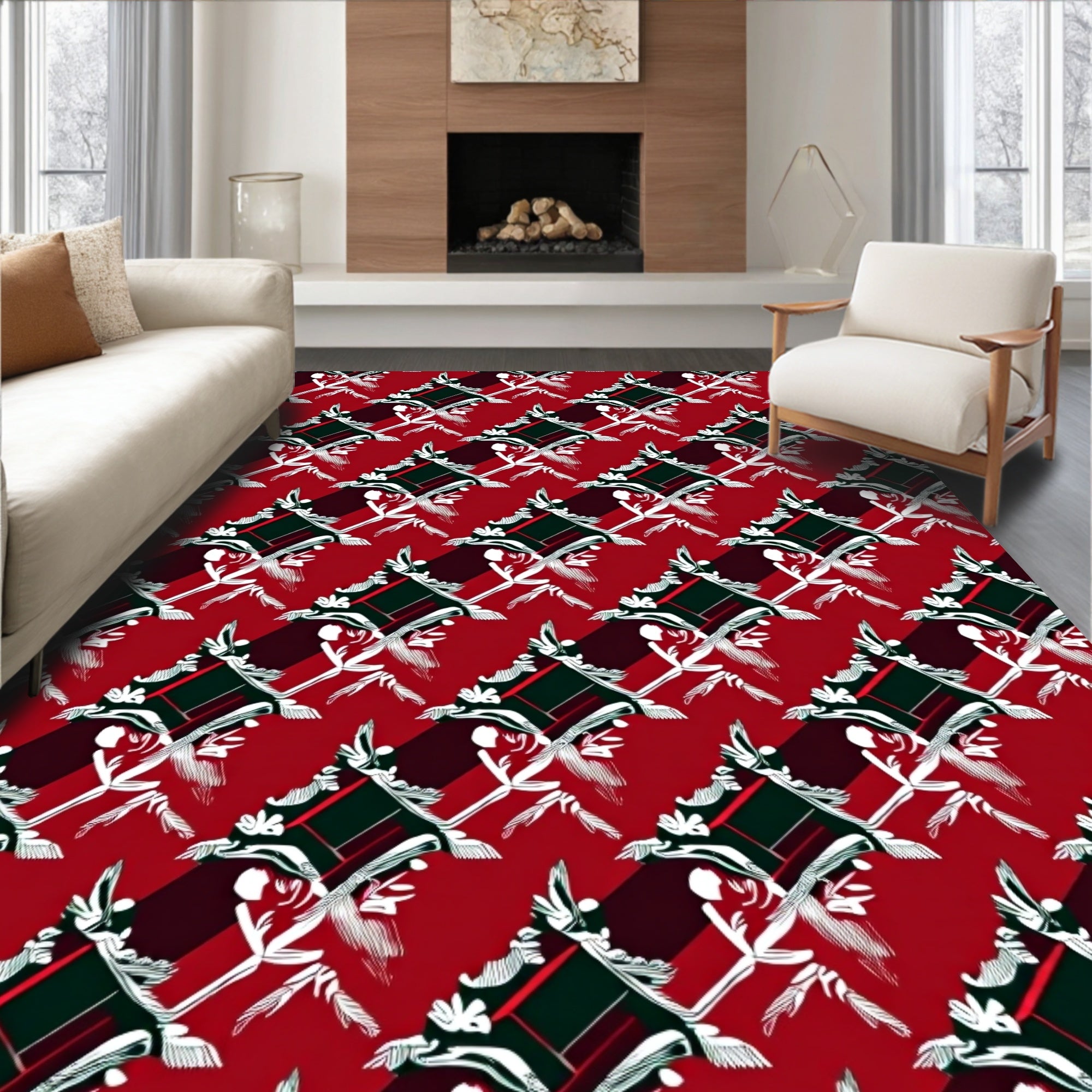 Crimson and Emerald Lattice Floral Rug
