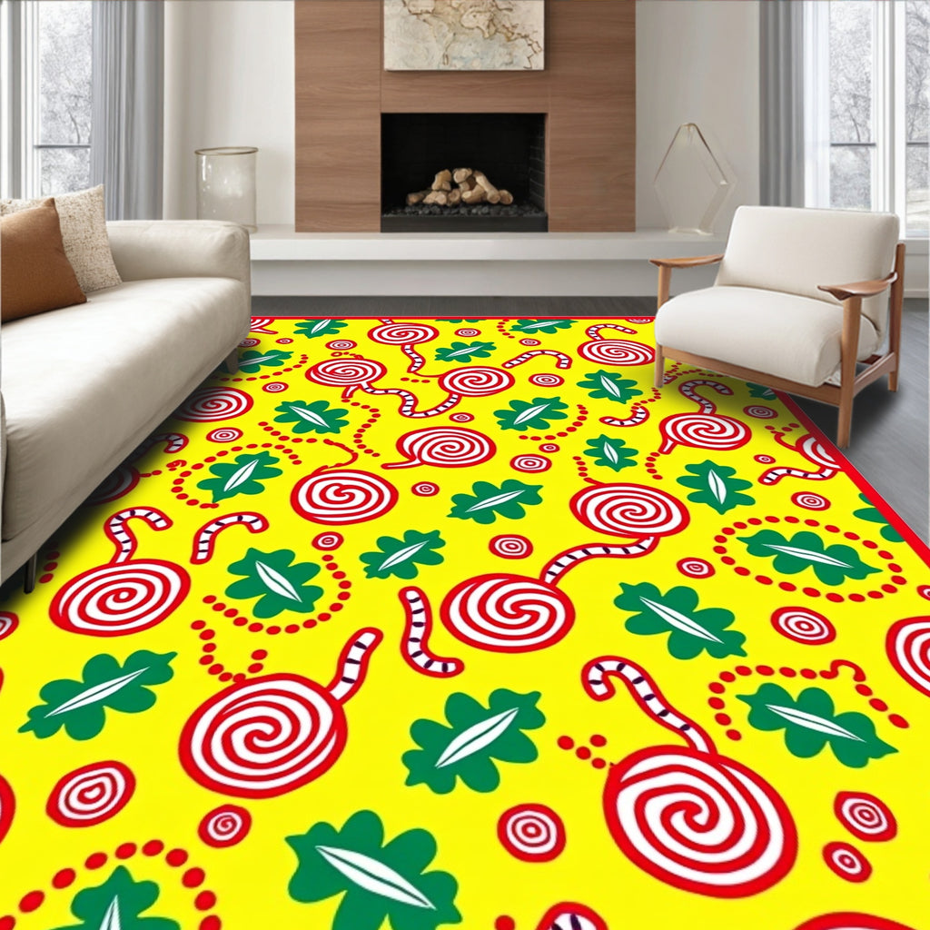 Whimsical Circles Red Candy Leaves Rug