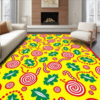 Whimsical Circles Red Candy Leaves Rug