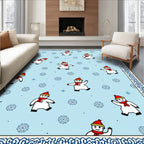 Light Blue Snowman Snowflake Winter Border Rug