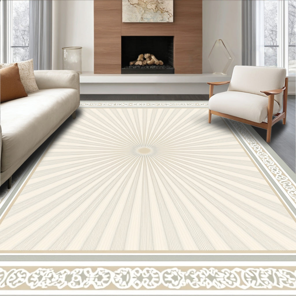 Ethereal Sunburst With Geometric Border Rug