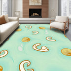 Aqua Gold Whimsical Swirl Shell Rug
