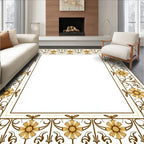 Ornate Golden Floral Vine Border Rug