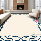 Navy Blue Floral Vine Swirl Frame Rug
