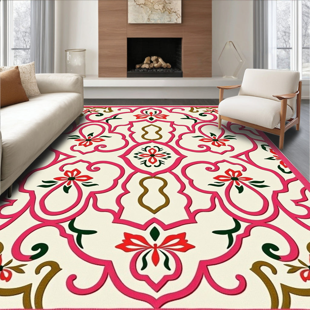 Vibrant Pink Floral Arch Trellis Rug