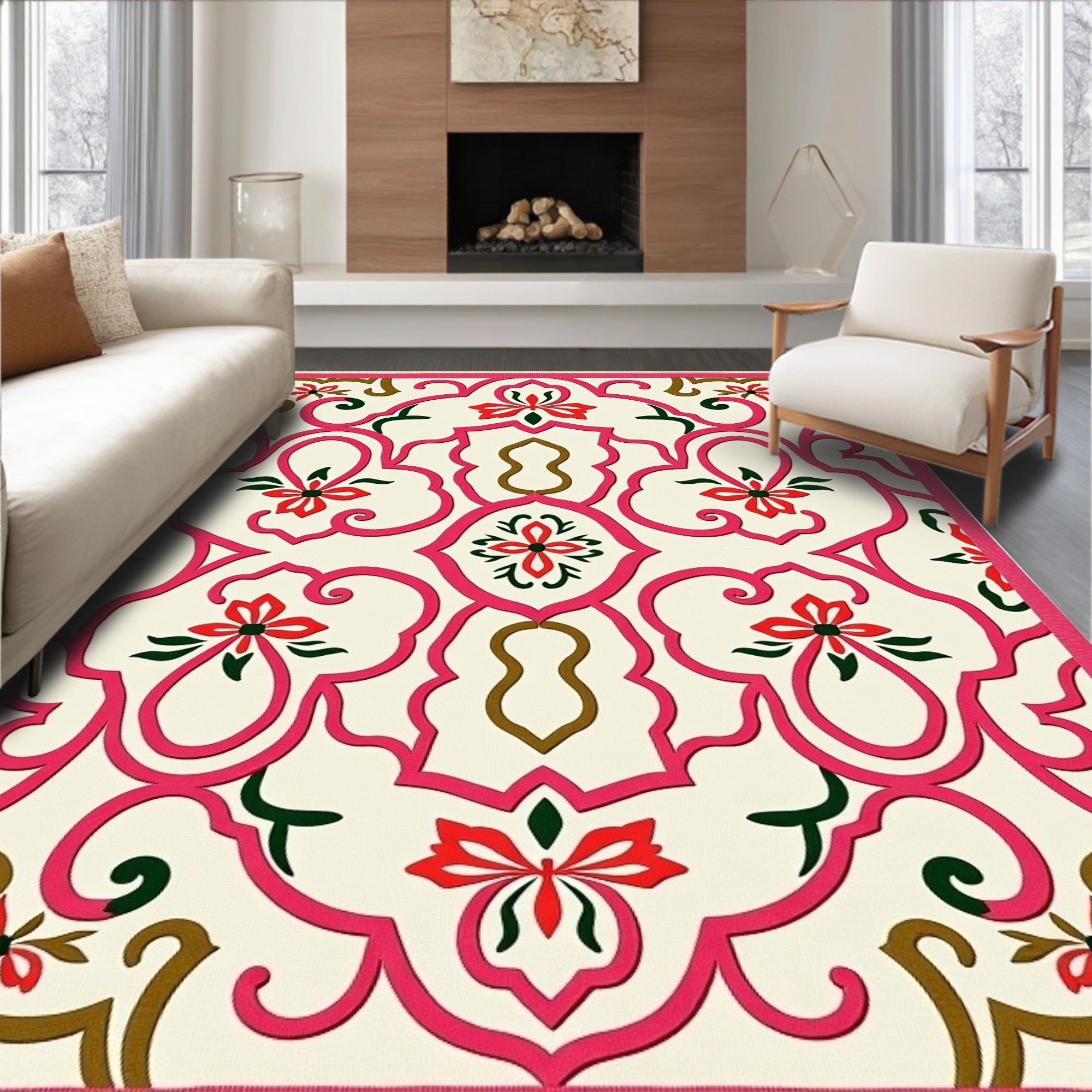 Vibrant Pink Floral Arch Trellis Rug