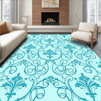 Aqua Teal Rococo Swirl Flora Rug