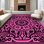 Vibrant Pink Black Mandala Ornament Rug