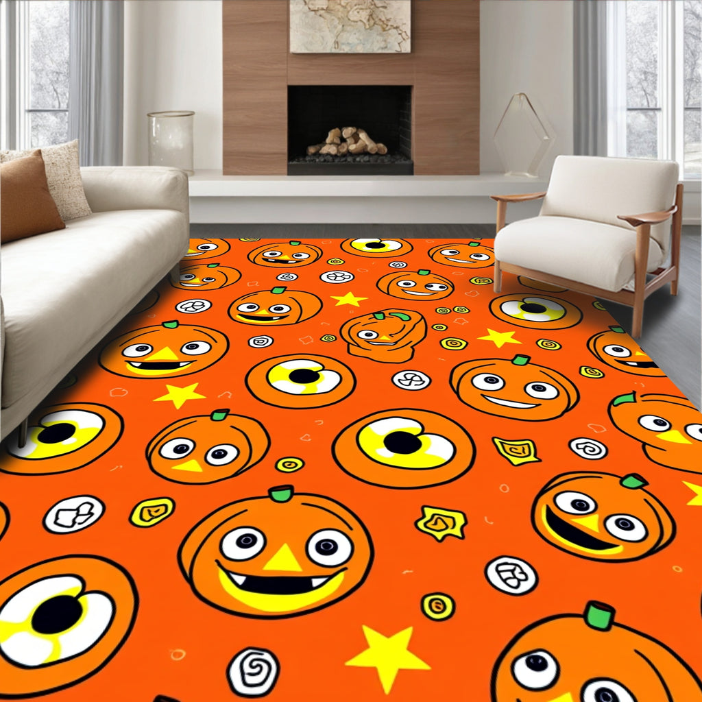 Cute Orange Pumpkin Halloween Eyes Rug