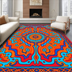 Psychedelic Orange Blue Floral Swirl Rug