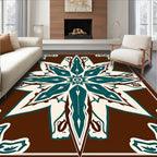 Dark Brown Teal Floral Medallion Rug
