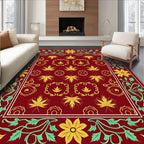 Regal Crimson Floral Vine Border Rug
