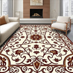 Crimson Floral Scroll Cream Rug