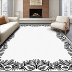 Elegant Black Leafy Vines Frame Rug