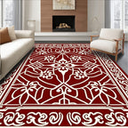 Crimson White Floral Geometric Interlace Rug