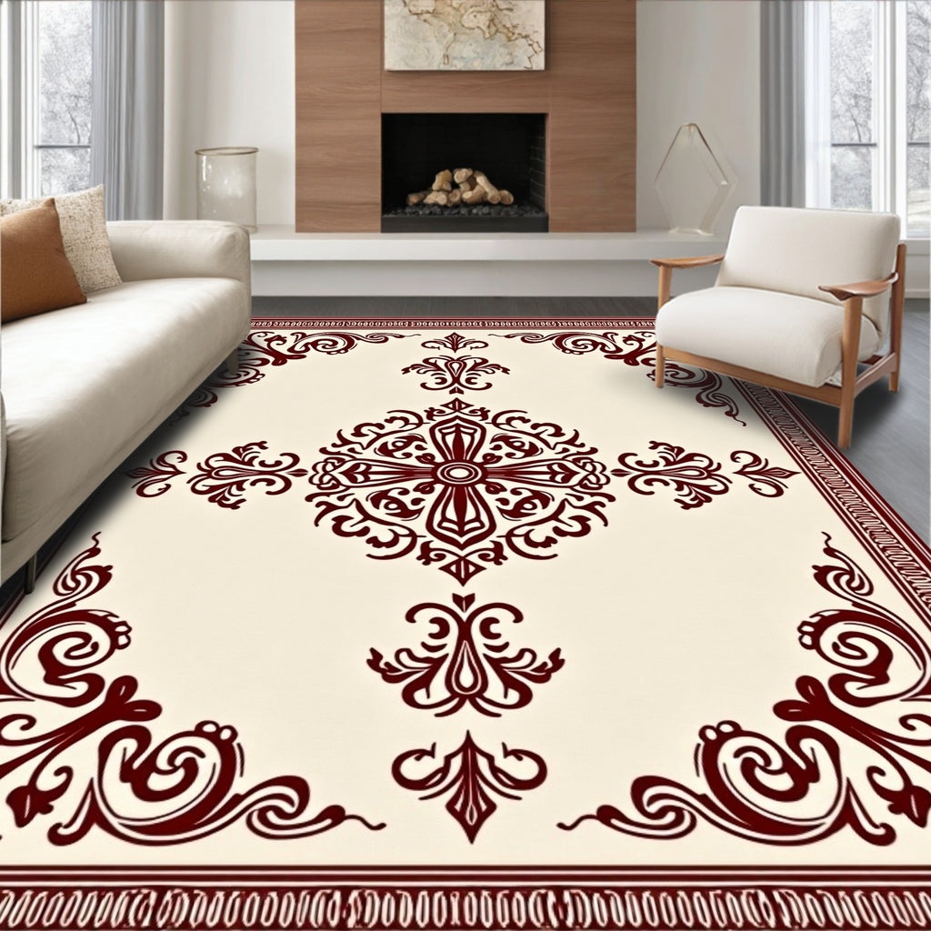 Crimson Ornamental Medallion Textile Rug