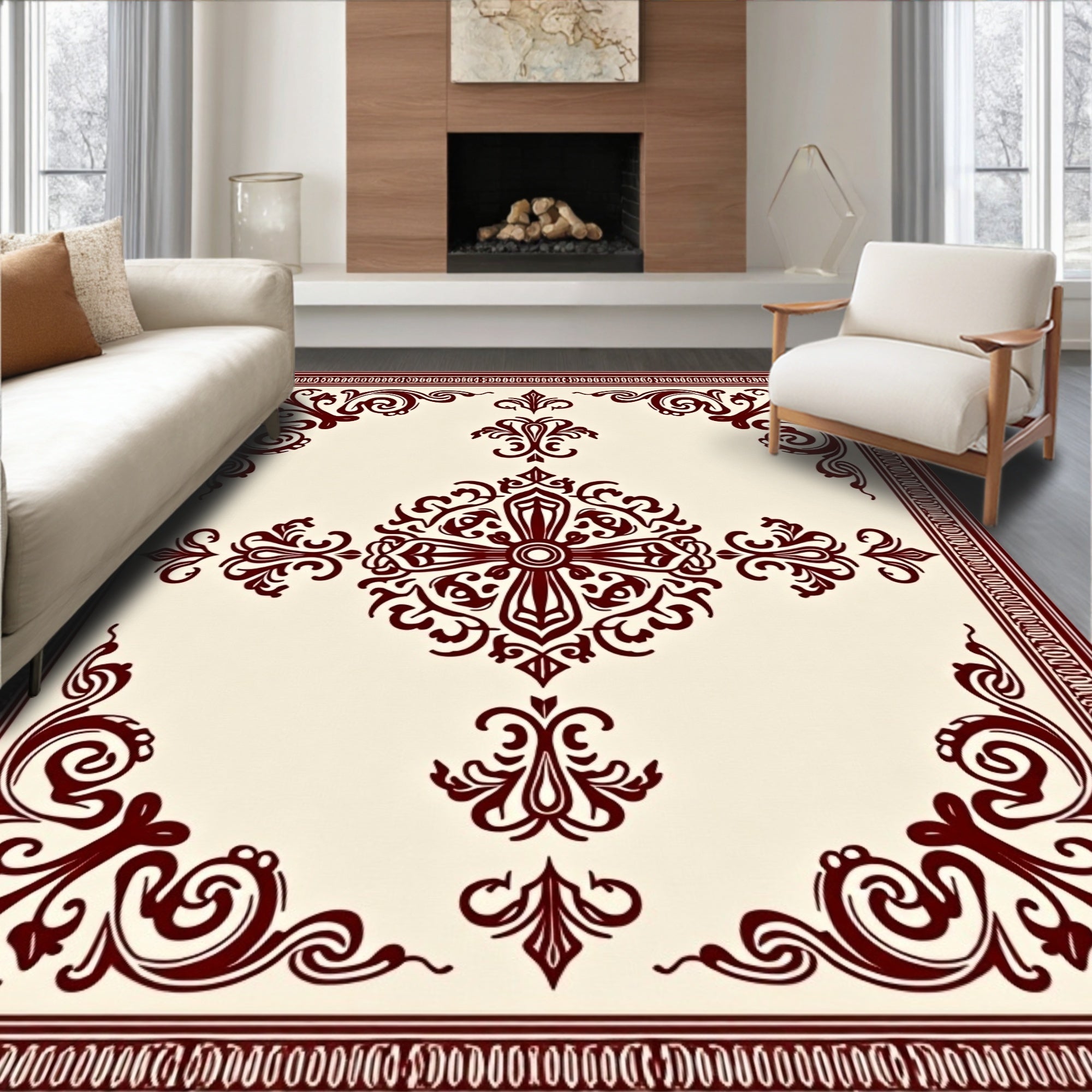 Crimson Ornamental Medallion Textile Rug