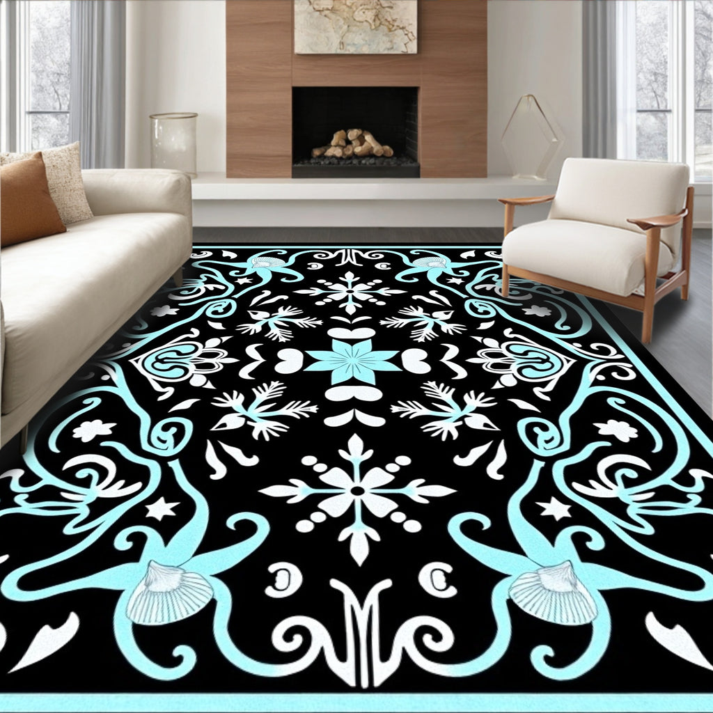 Black Cyan Floral Medallion Artistry Rug