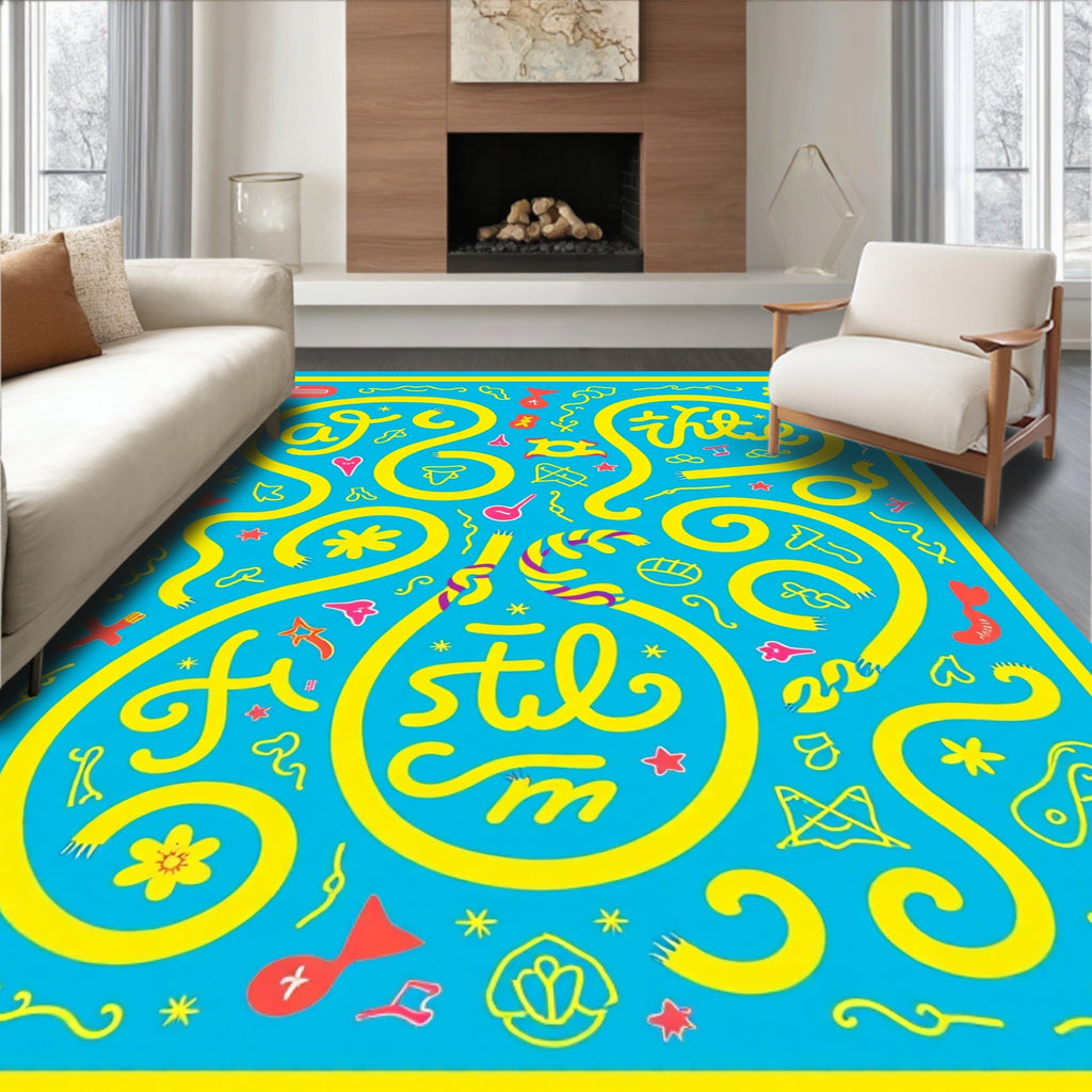 Whimsical Yellow Flowing Shapes Rug