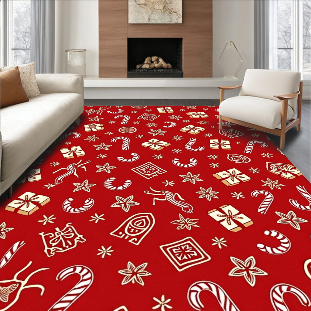 Festive Red Holiday Icons Medley Rug