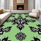 Black Leaf Scroll Mandala Green Rug