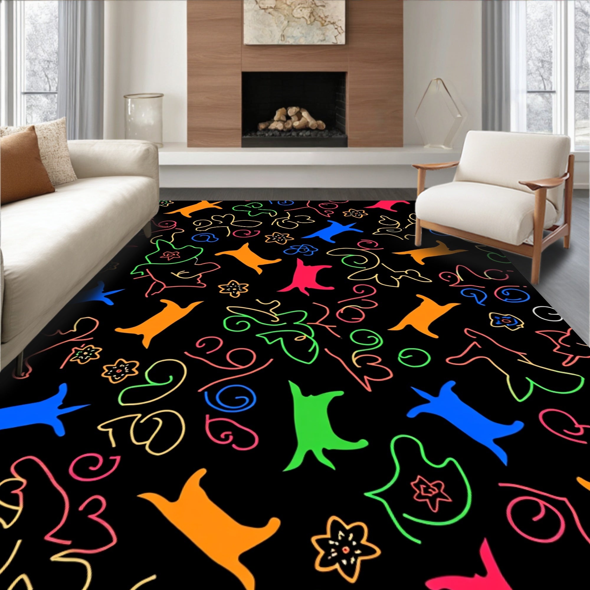 Colorful Abstract Doodle Figures Rug