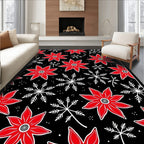 Red Poinsettia Snowflake Starry Night Rug
