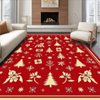 Crimson Holiday Festive Tree Snowflakes Rug