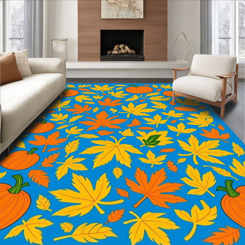 Autumn Maple Leaves Pumpkins Rug
