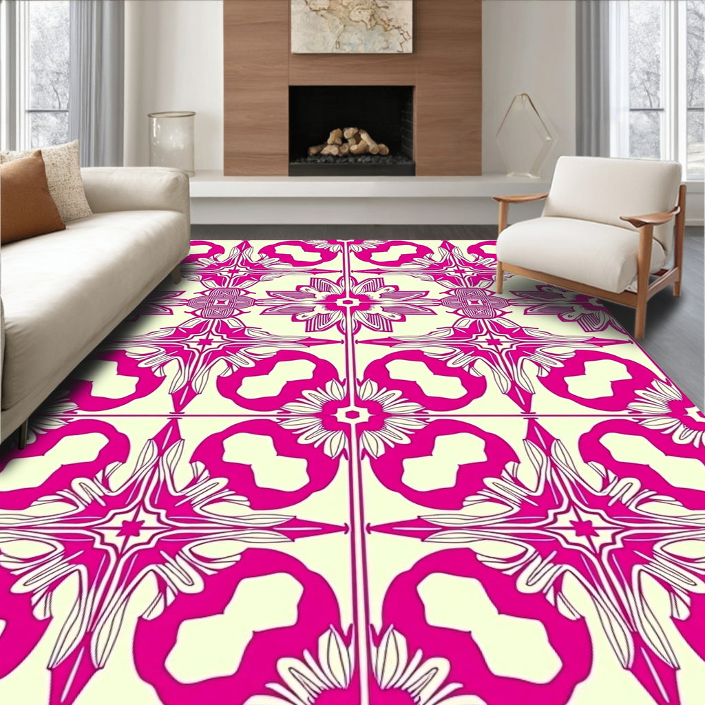 Vibrant Magenta Floral Symmetry Rug