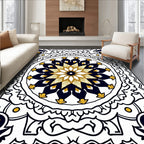Navy Gold Geometric Mandala Medallion Rug