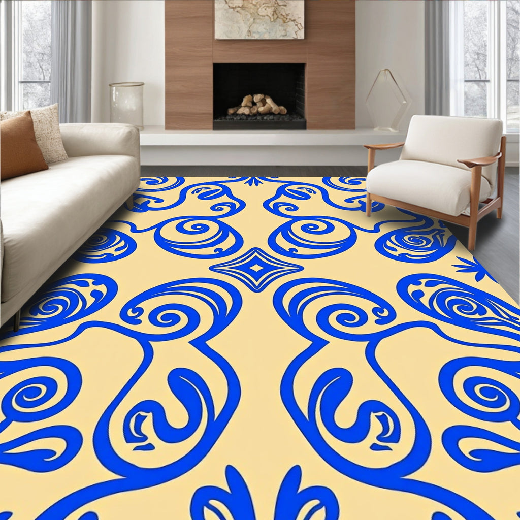 Regal Blue Vine Scroll Rug