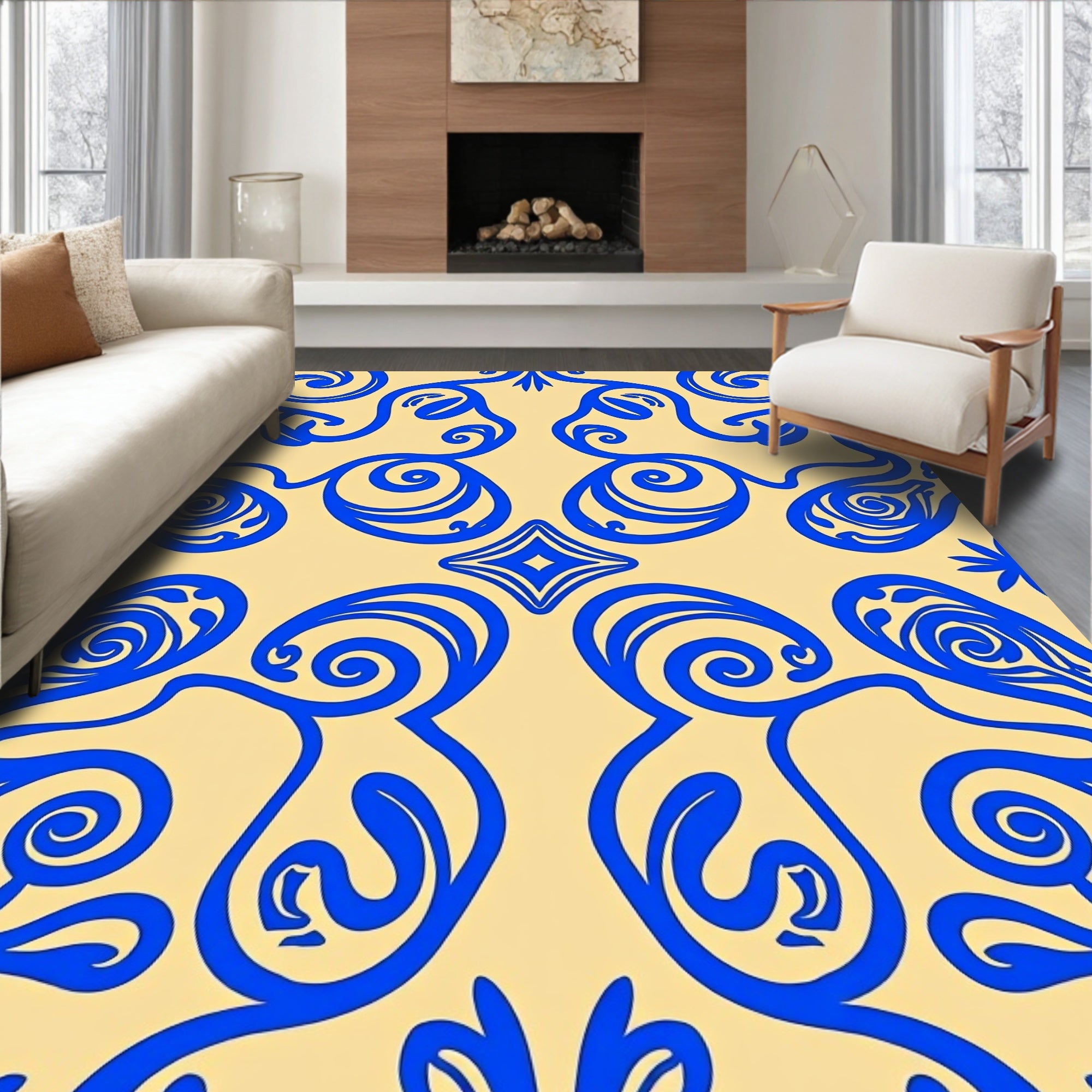 Regal Blue Vine Scroll Rug