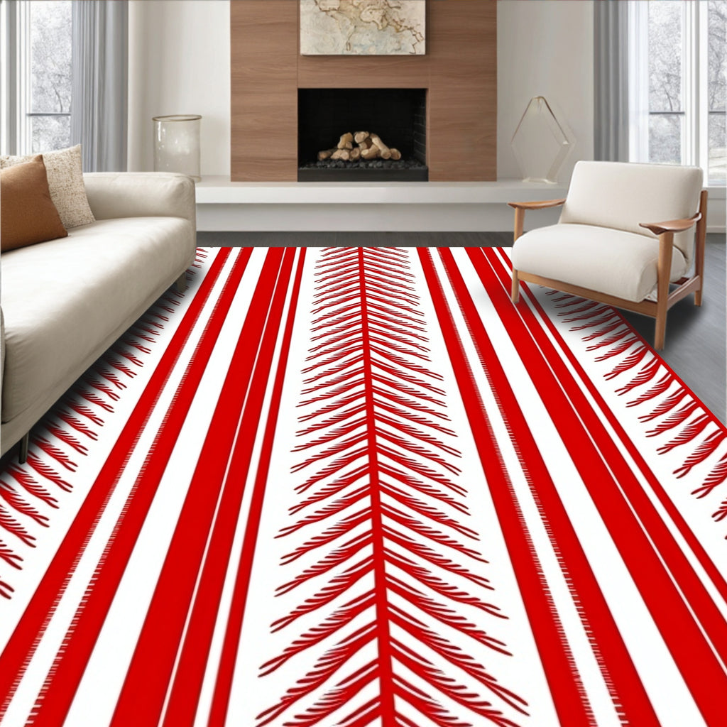 Crimson Vertical Feather Stripe Rug