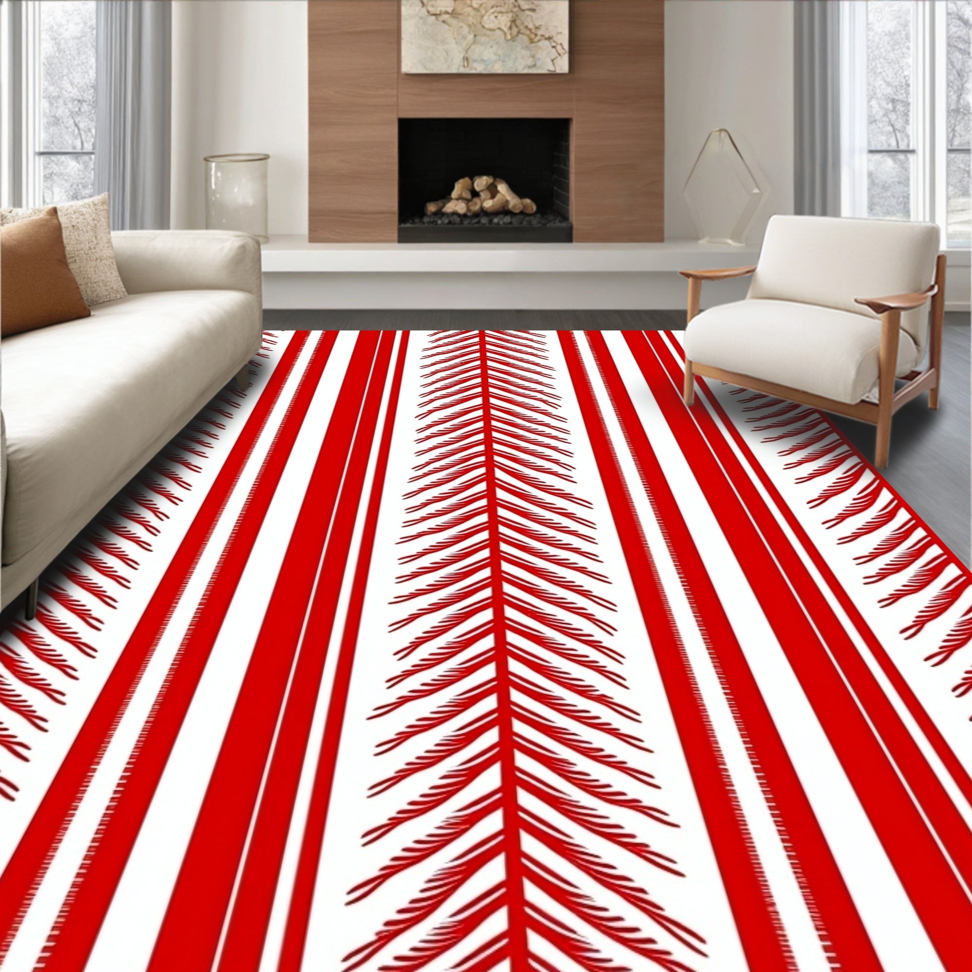 Crimson Vertical Feather Stripe Rug
