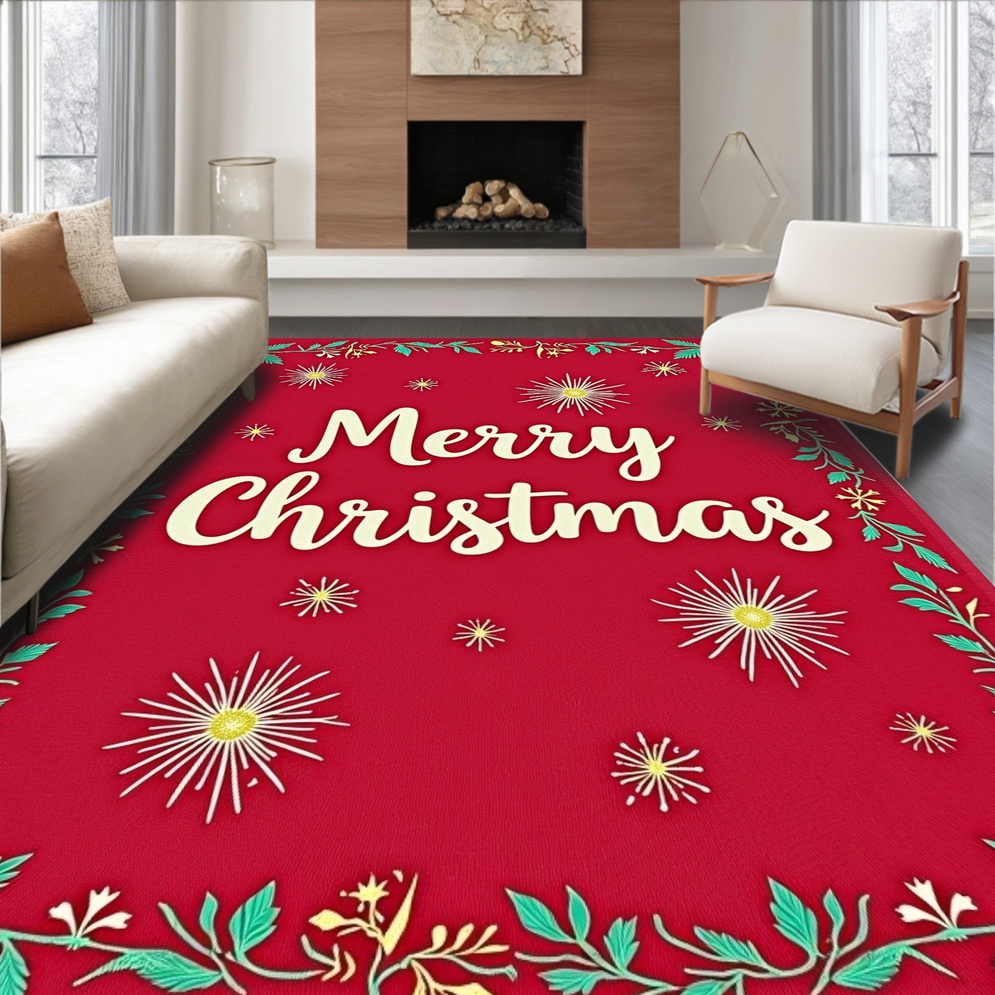 Festive Red Whimsical Starburst Greeting Rug