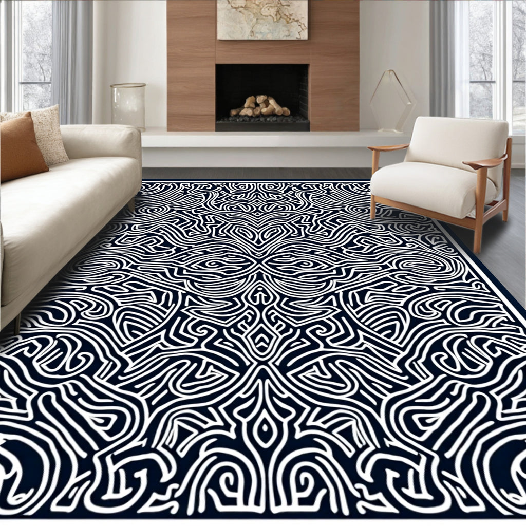 Bold Navy Abstract Organic Flow Rug