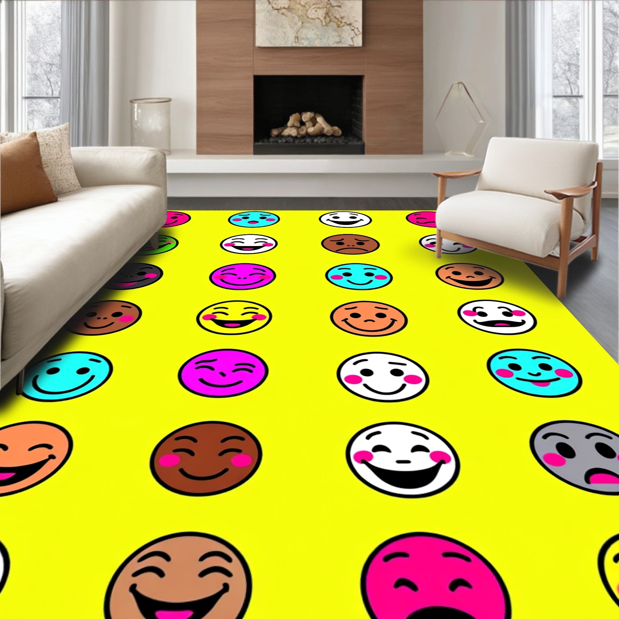 Vibrant Colorful Emoji Faces Rug