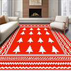 Bright Red Christmas Tree Border Rug