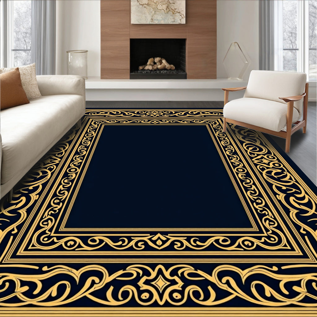 Golden Intertwined Scrollwork Border Rug