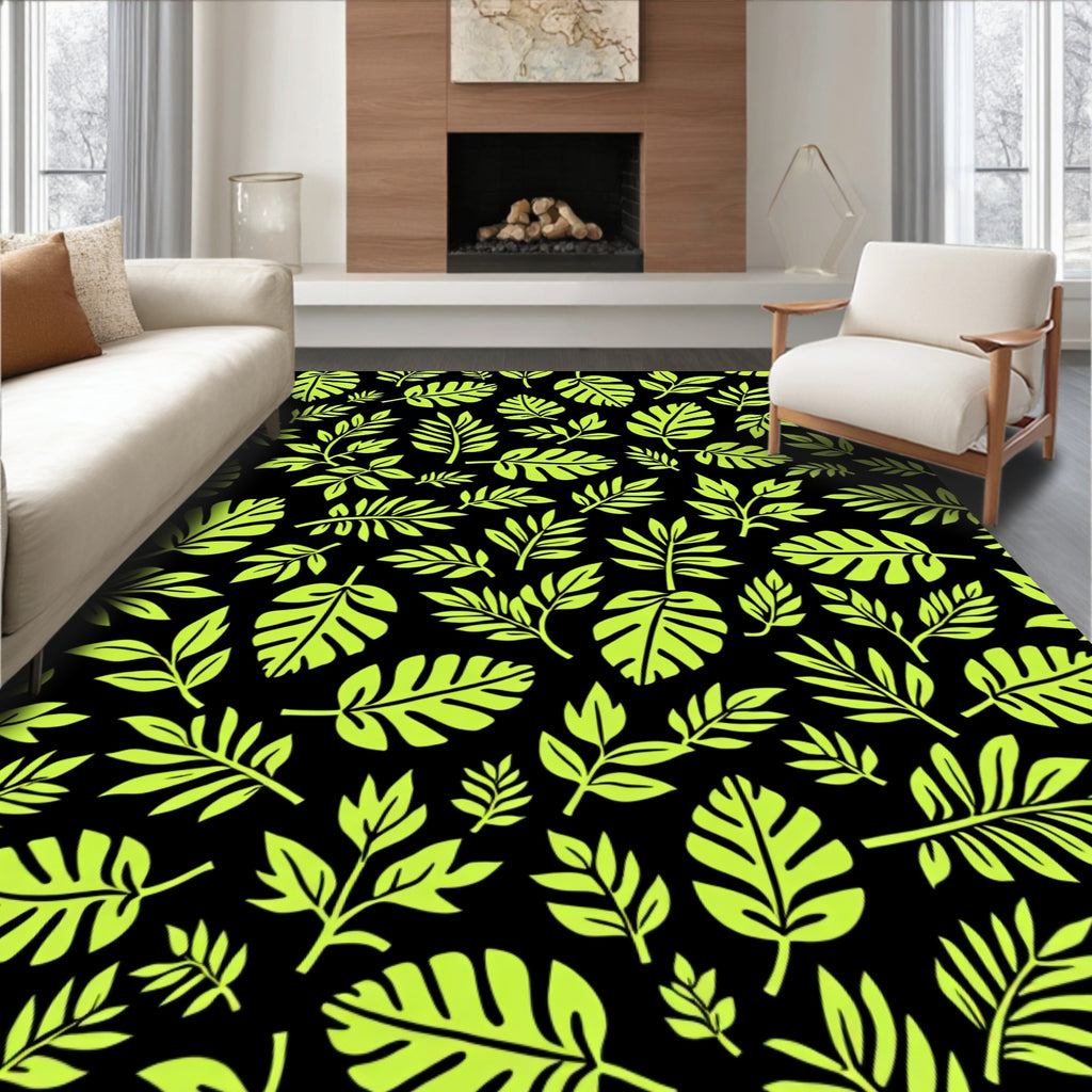 Bold Lime Green Leafy Branches Rug