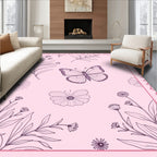 Pastel Pink Butterfly Garden Art Rug