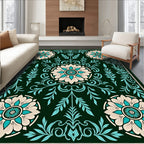 Deep Teal Floral Medallion Garden Rug