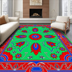 Bright Green Red Blue Floral Medallion Rug
