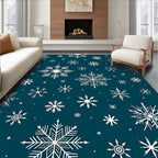 White Snowflakes on Dark Teal Rug