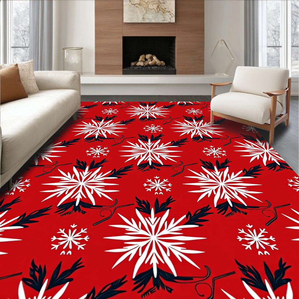 Red White Blue Snowflake Swirls Rug
